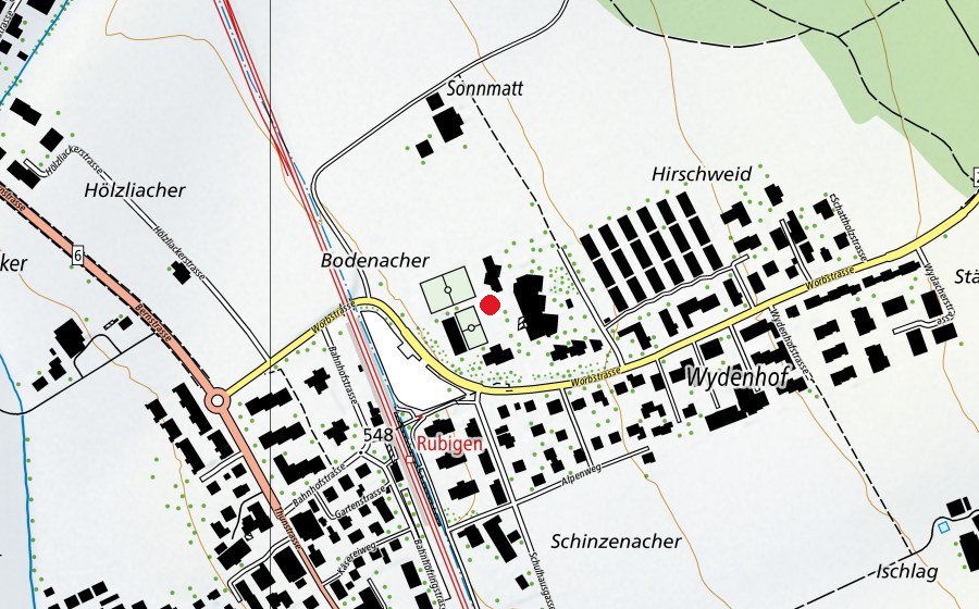 Map showing the location of Primarschule Rubigen (School)