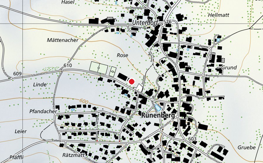 Carte indiquant l’emplacement de Primarschule Rünenberg (École)