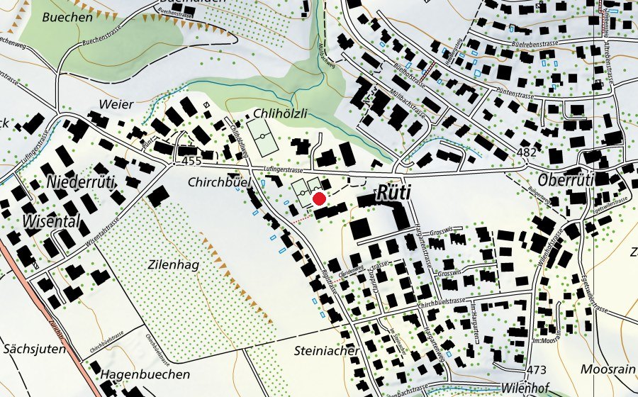 Map showing the location of Primarschule Rüti (School)