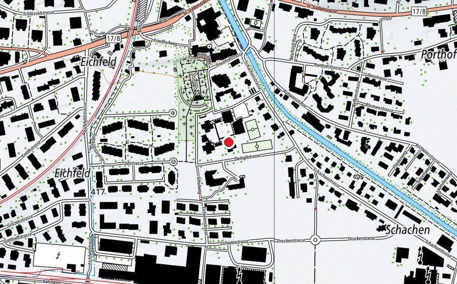 Map showing the location of Primarschule Schachen III (School)
