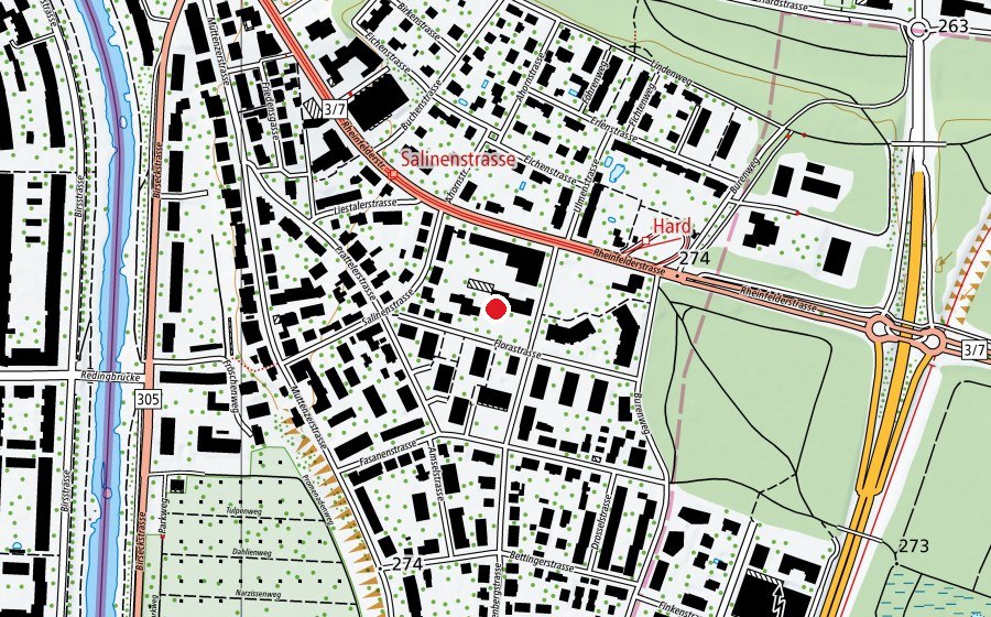 Map showing the location of Primarschule Scheuerrain (School)