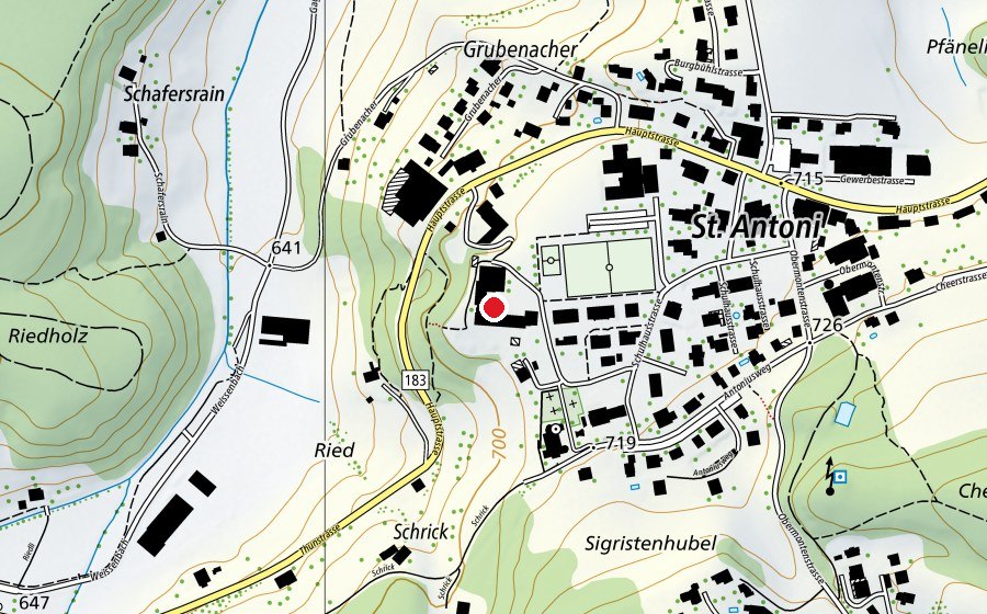 Mappa con la posizione di Primarschule St. Antoni (Scuola)