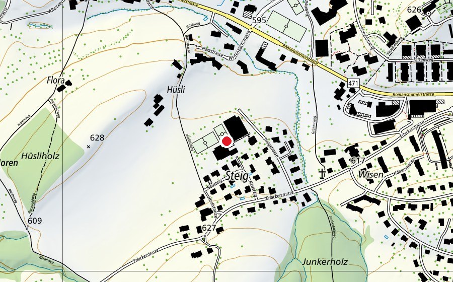 Map showing the location of Primarschule Steig (School)