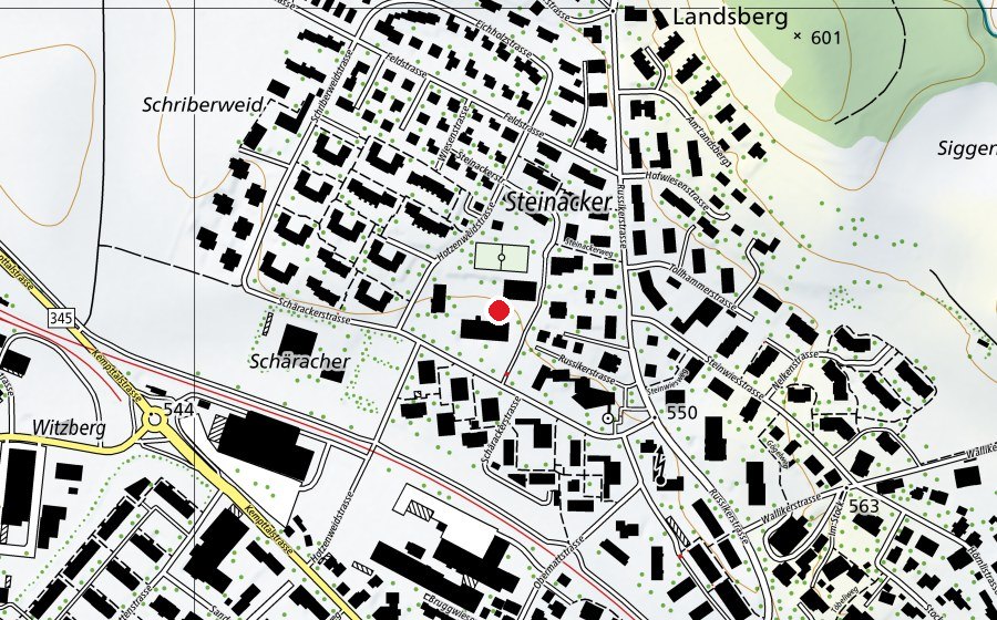 Map showing the location of Primarschule Steinacker (School)
