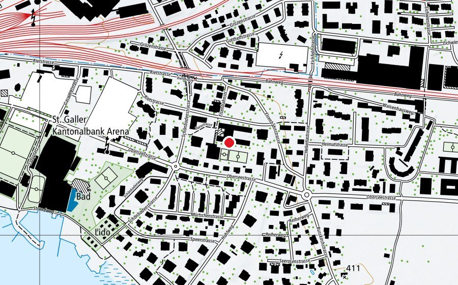Map showing the location of Primarschule Südquartier (School)