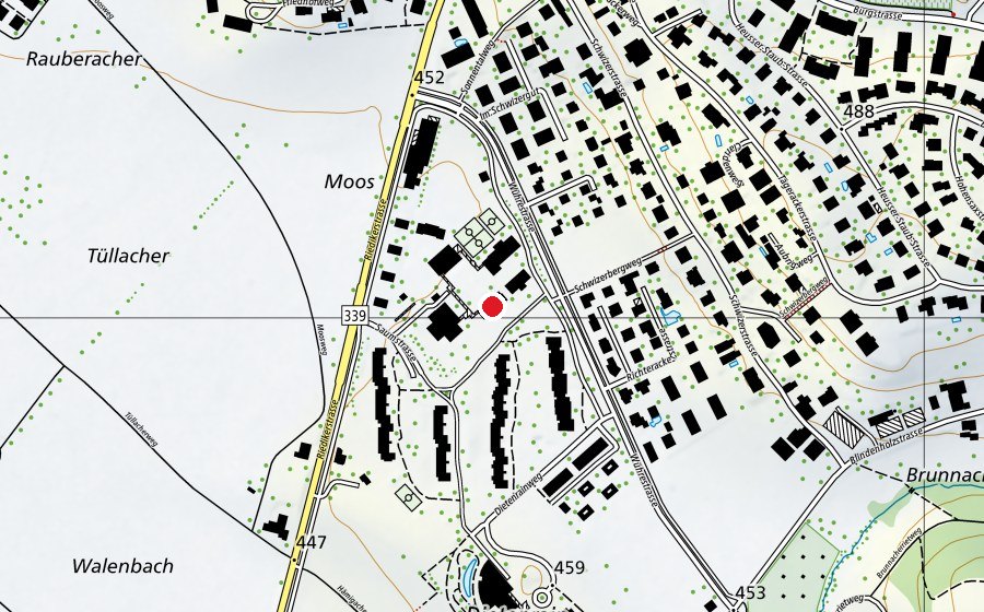 Map showing the location of Primarschule Talacker-Dorf (School)