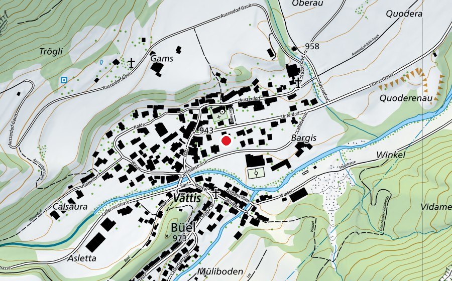 Map showing the location of Primarschule und Kindergarten Vättis (School)