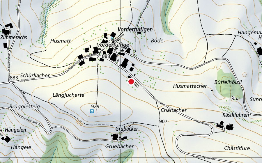 Map showing the location of Primarschule Vorderfultigen (School)