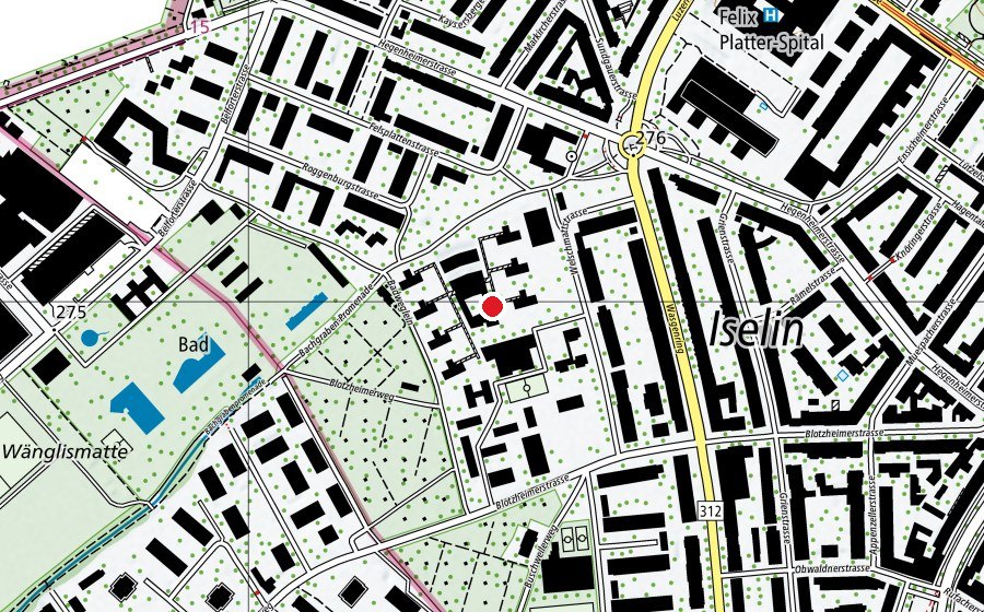 Carte indiquant l’emplacement de Primarschule Wasgenring (École)