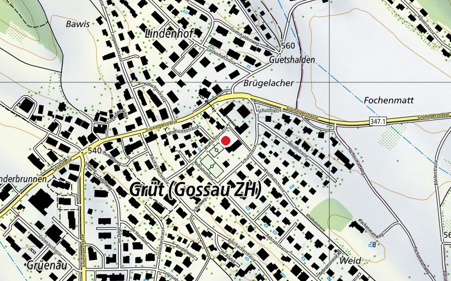 Map showing the location of Primarschule Wolfrichti (School)