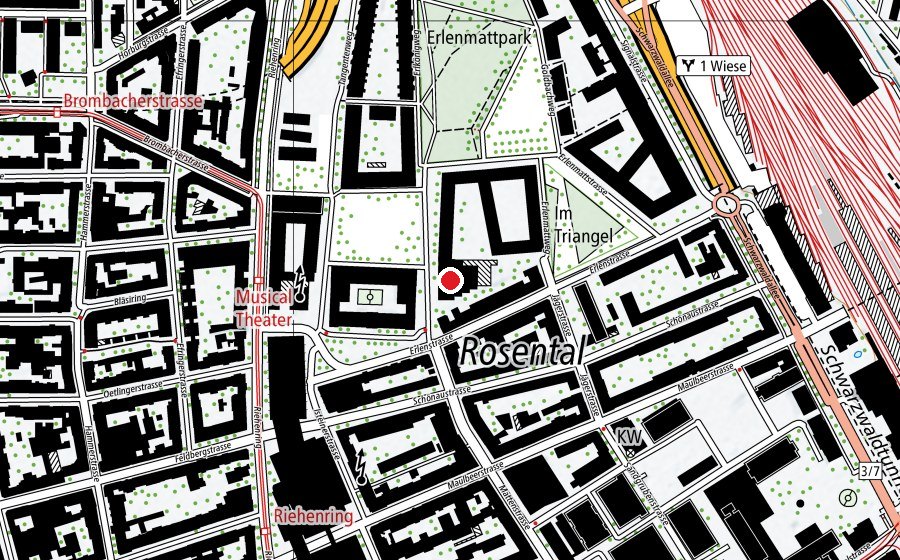 Carte indiquant l’emplacement de Primarschulhaus Erlenmatt (École)