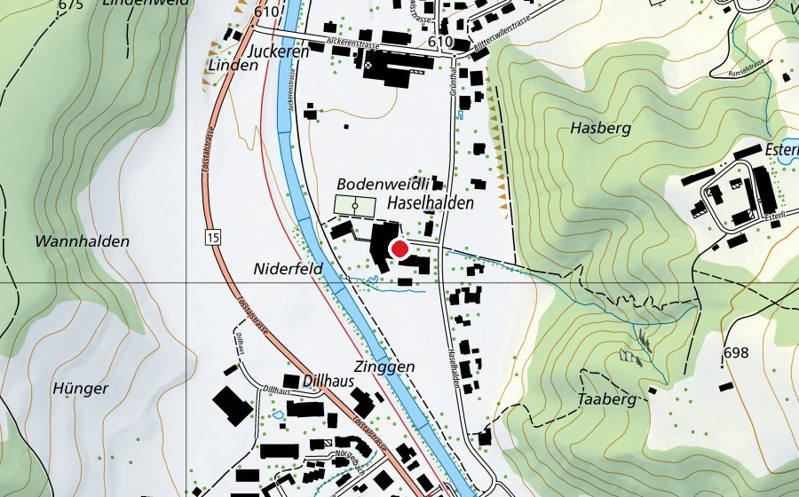 Carte indiquant l’emplacement de Primarschulhaus Haselhalden (École)