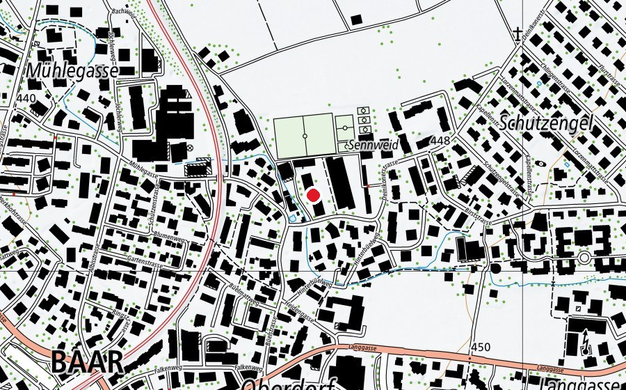 Map showing the location of Primarschulhaus + Kindergarten Sennweid (School)