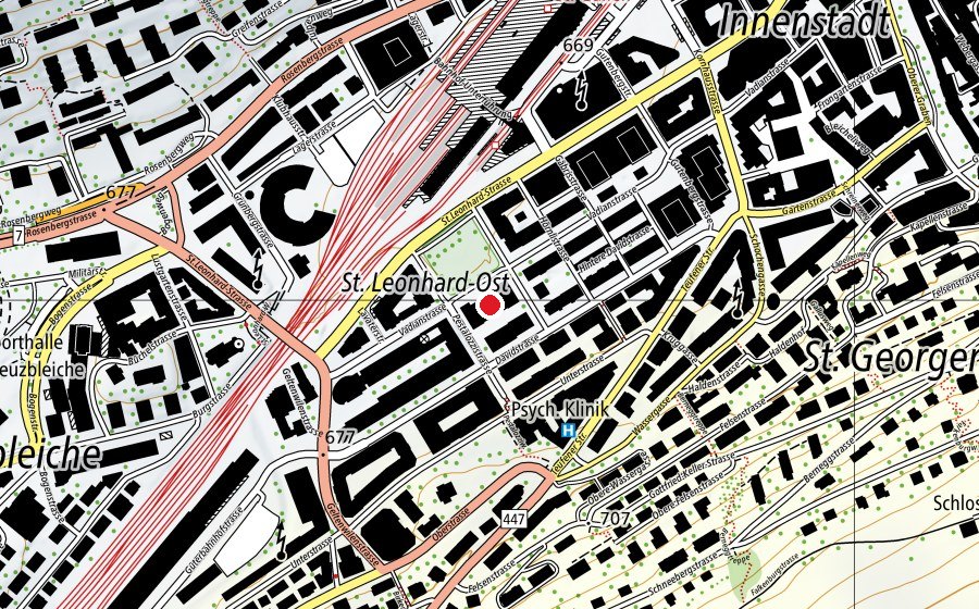 Mappa con la posizione di Primarschulhaus St. Leonhard (Scuola)
