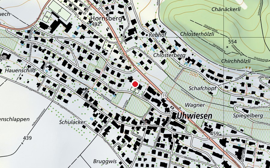 Carte indiquant l’emplacement de Primarschulhaus Uhwiesen (École)