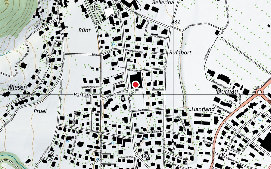 Carte indiquant l’emplacement de Primarschulhaus und Kindergarten Feld (École)