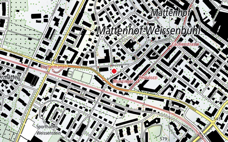 Carte indiquant l’emplacement de Provisorium Volksschule Pestalozzi (École)