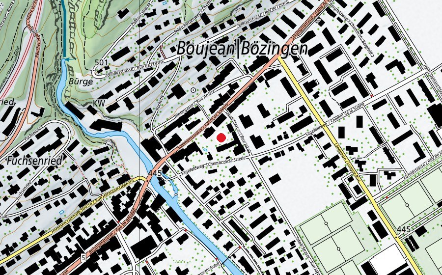 Carte indiquant l’emplacement de Quartierschule Bözingen (École)