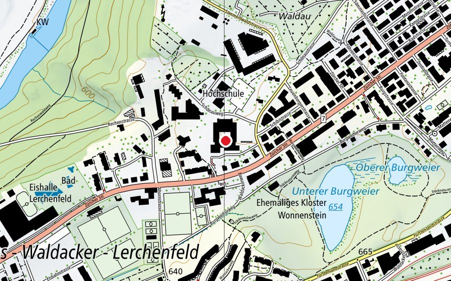 Map showing the location of Realschule Waldau (School)