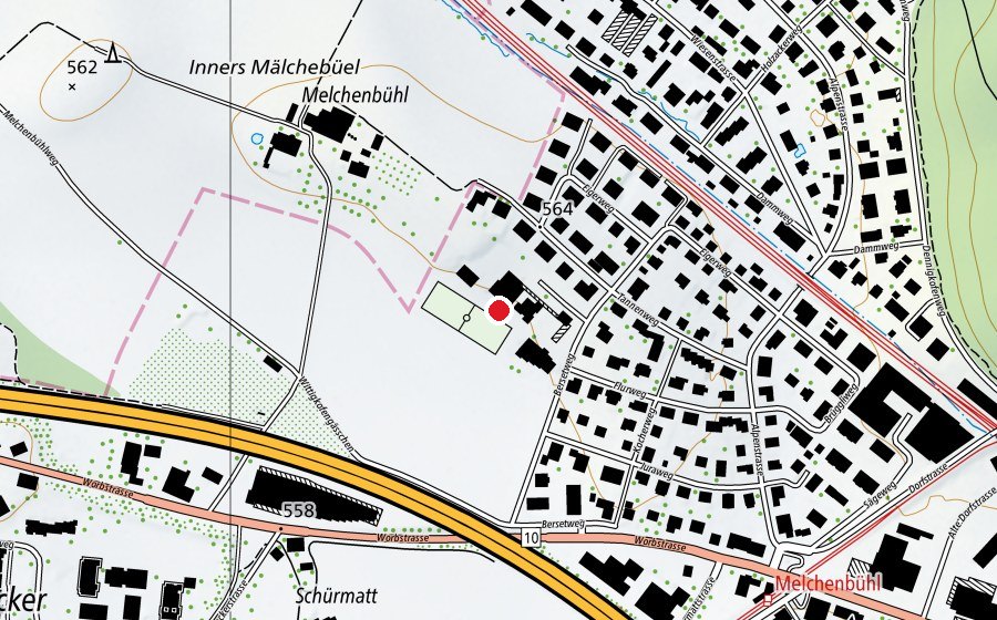 Map showing the location of Schul- Sportanlagen Melchenbühl (School)