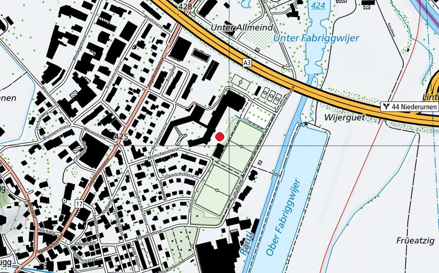 Map showing the location of Schul- und Mehrzweckanlage Linth-Escher (School)