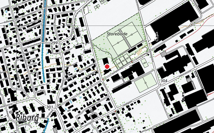 Map showing the location of Schul- und Sportanlage Steinli/Storeboden (School)