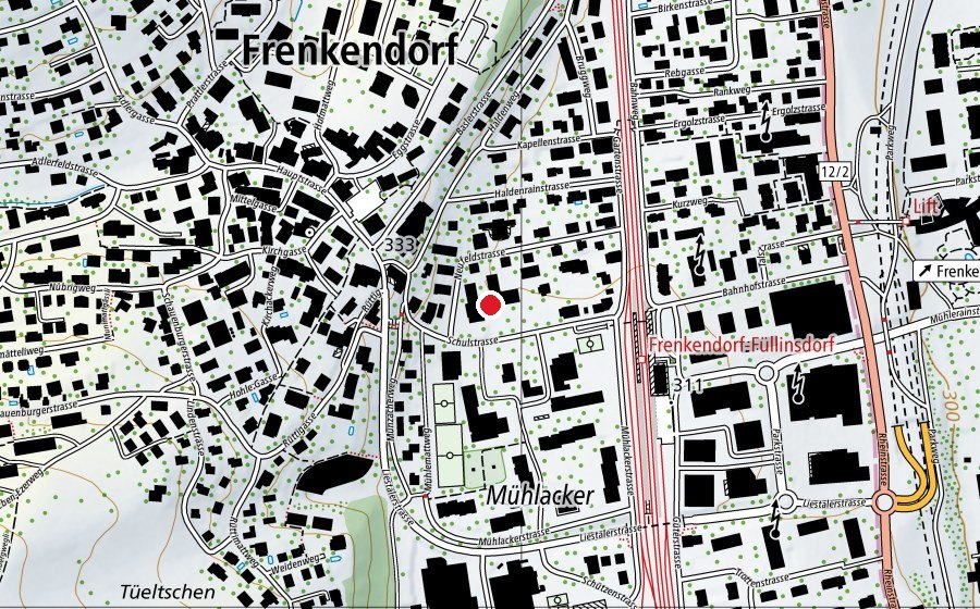 Map showing the location of Schulanlage Halde / Neufeld (School)