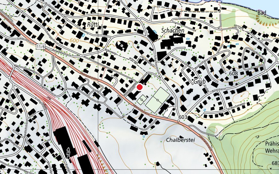 Map showing the location of Schulanlage Hofachern (School)