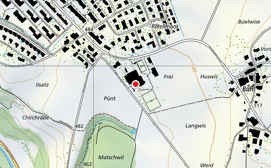Mappa con la posizione di Schulanlage Huben (Scuola)