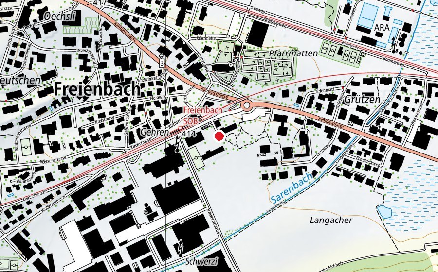 Map showing the location of Schulanlage Schwerzi (School)