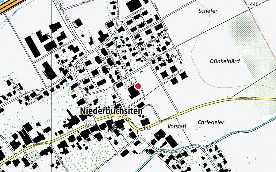 Map showing the location of Schulanlage Unterdorf (School)