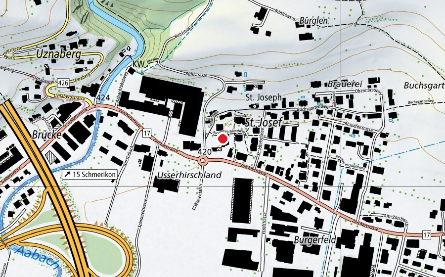 Carte indiquant l’emplacement de Schulareal Ausserhirschland (École)