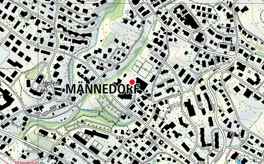 Carte indiquant l’emplacement de Schulareal Hasenacker (École)