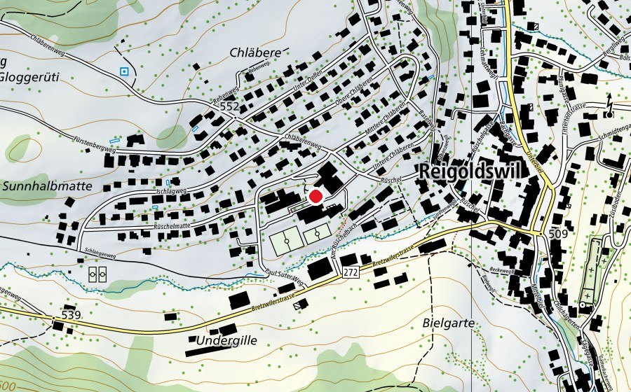 Map showing the location of Schulareal (School)