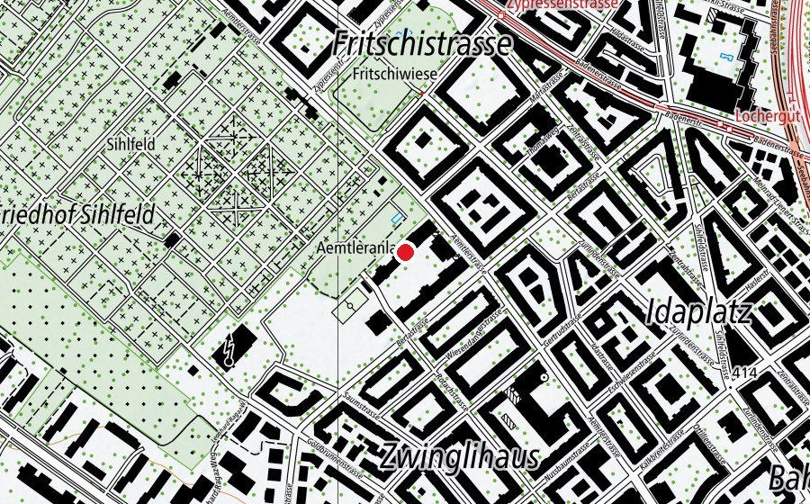 Map showing the location of Schule Aemtler B (School)