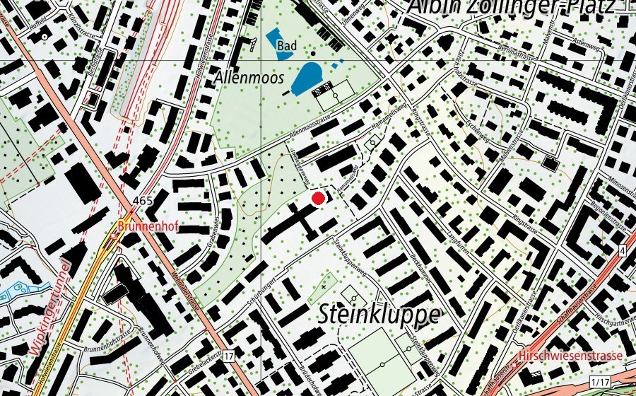 Karte mit dem Standort von Schule Allenmoos (Schule)