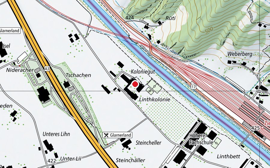 Carte indiquant l’emplacement de Schule an der Linth (École)