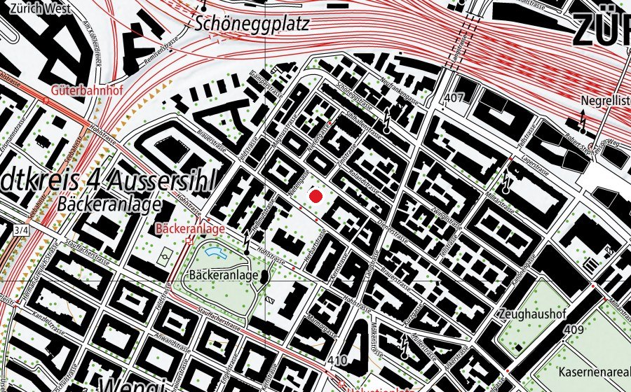 Map showing the location of Schule Aussersihl (Brauer) (School)