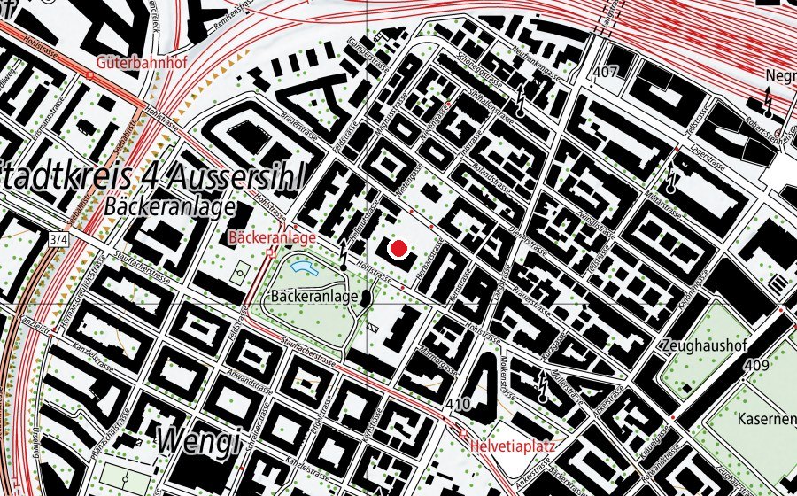Map showing the location of Schule Aussersihl (Hohl) (School)
