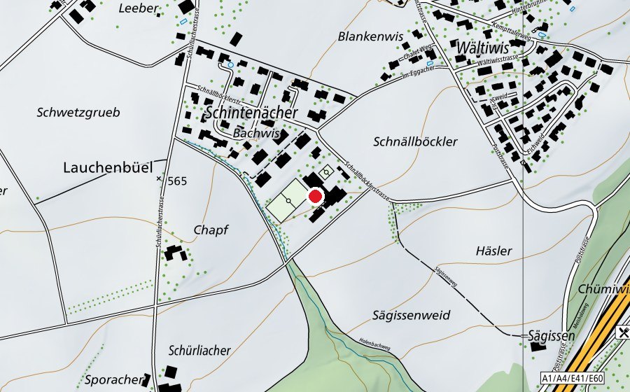Karte mit dem Standort von Schule Bachwis (Schule)
