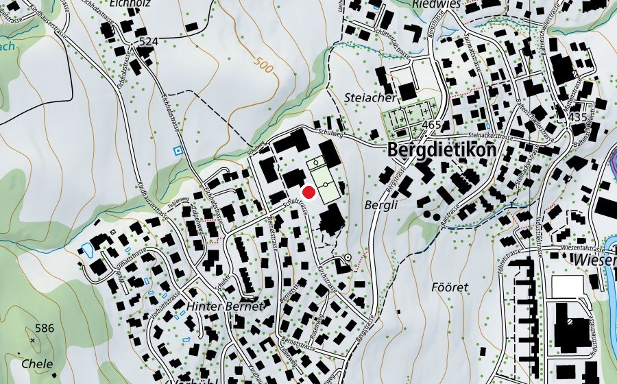 Map showing the location of Schule Bergdietikon (School)