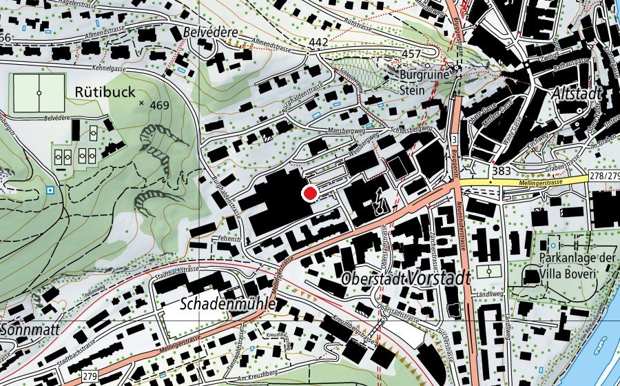 Carte indiquant l’emplacement de Schule Burghalde Baden (École)