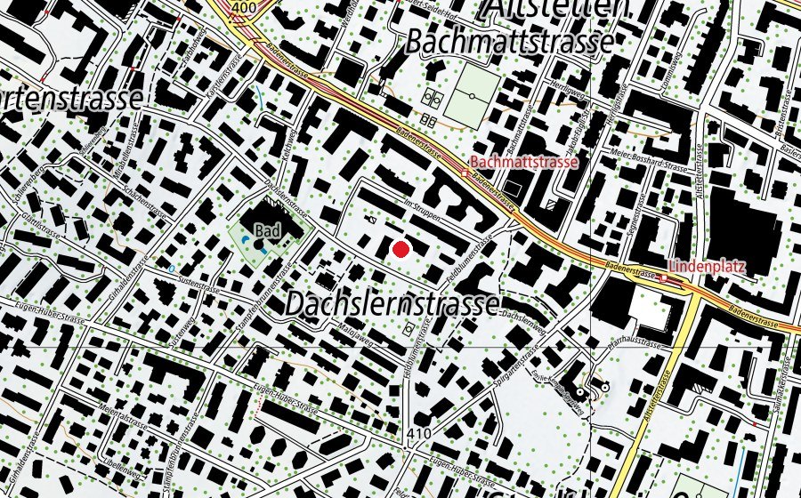 Map showing the location of Schule Dachslernstrasse (School)