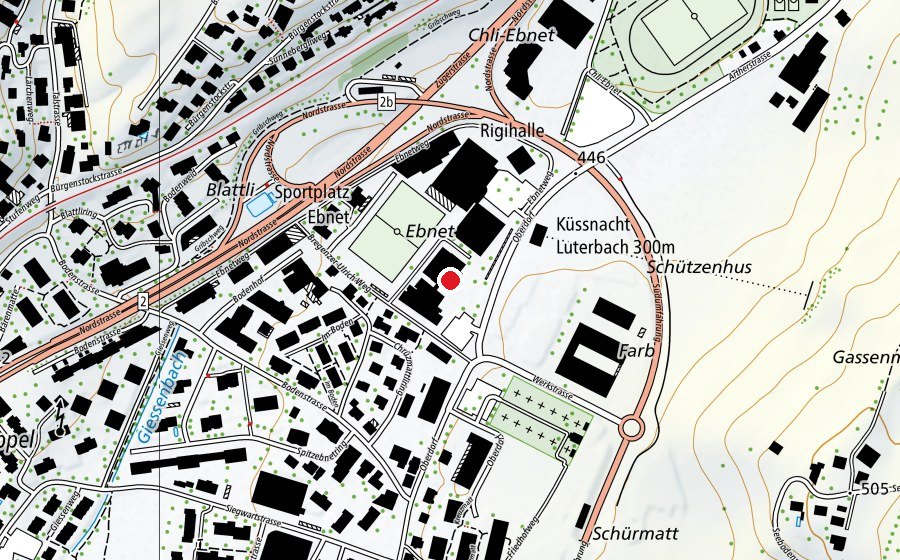 Map showing the location of Schule Ebnet (School)