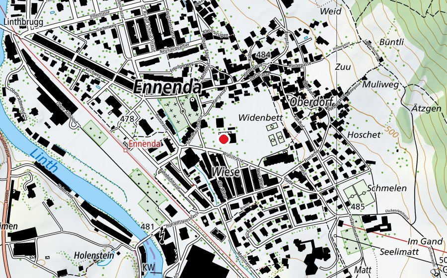 Map showing the location of Schule Ennenda (School)