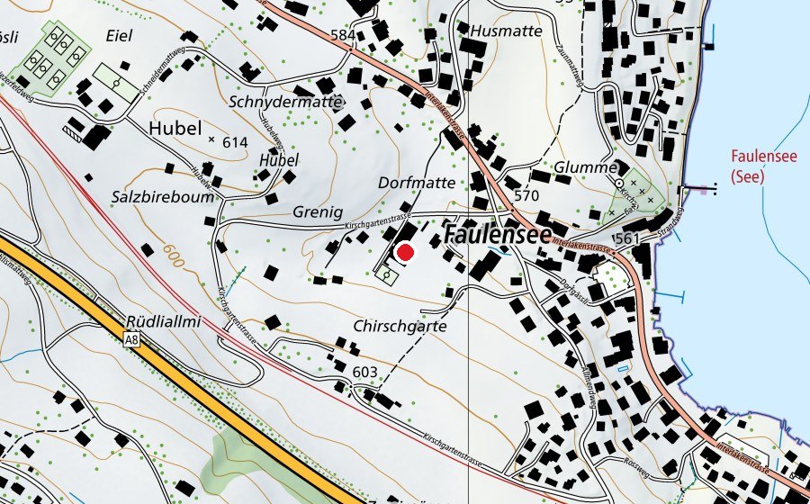 Map showing the location of Schule Faulensee (School)