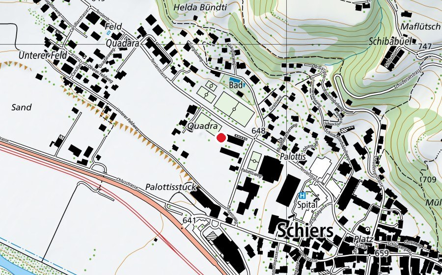 Map showing the location of Schule Feld (School)