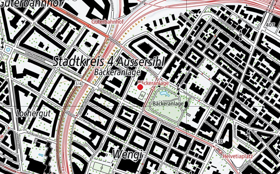 Map showing the location of Schule Feld (School)
