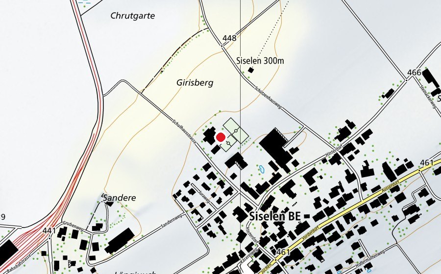 Karte mit dem Standort von Schule Finsterhennen - Siselen (Schule)