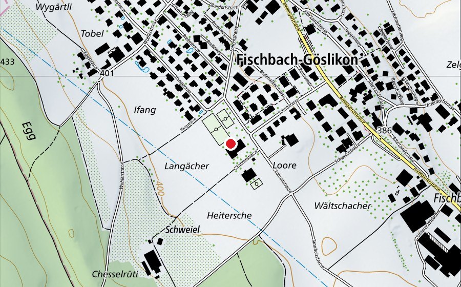 Map showing the location of Schule Fischbach-Göslikon (School)